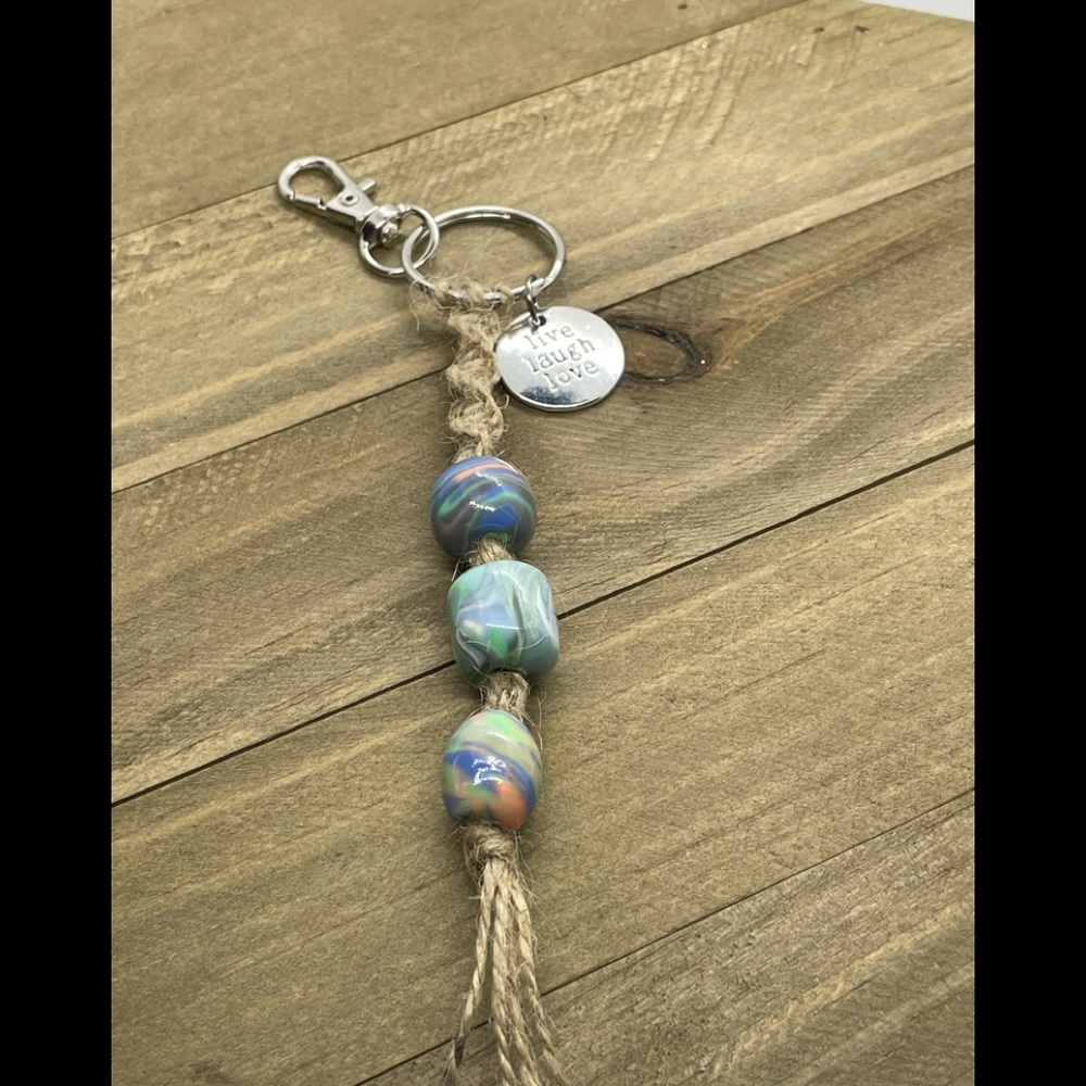 Blue-Green-Orange Clay Bead Charm Keychain